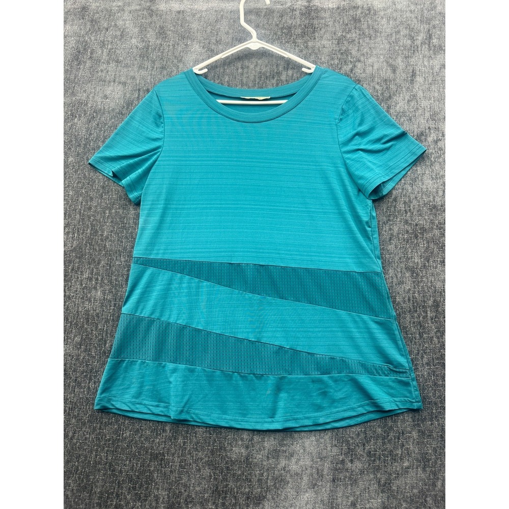 Miusey T‎ Shirt Womens Large Blue Short Sleeve Crew Neck Mesh Panel Athleisure